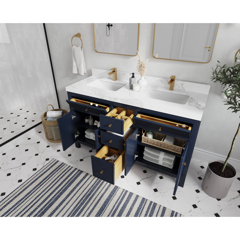 60'' Double Bathroom Vanity with Quartz Top, Empira White