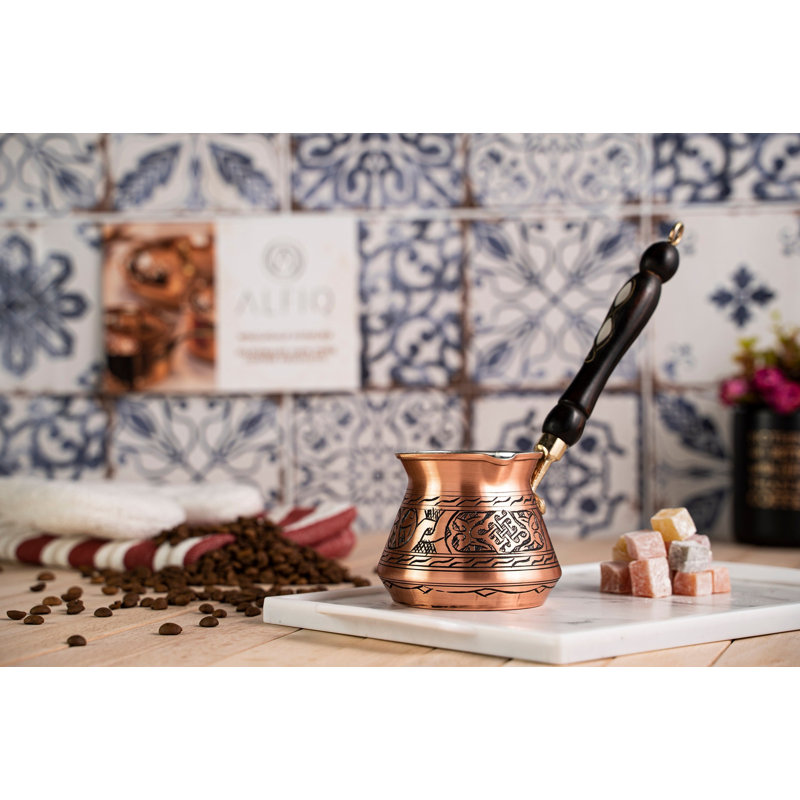 Handmade Hammered Copper Turkish Coffee Pot – Pure Solid Copper by ALFIQ, 6 cups