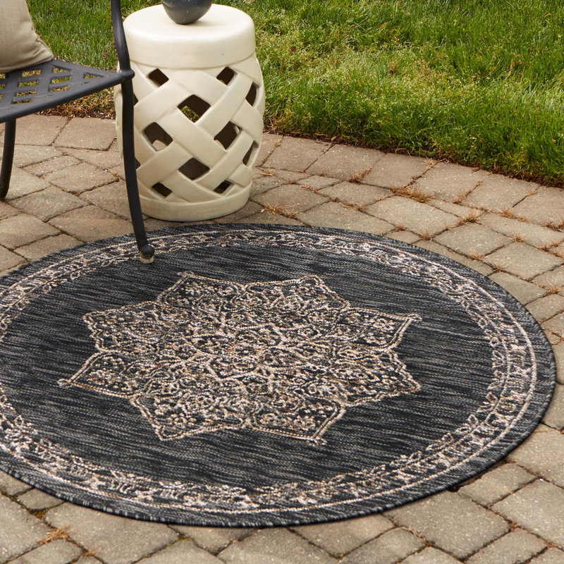 Tapis oriental beige / noir Cowgill, Rond 13 pi