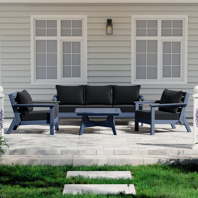 6-Piece Deep Seating Set, Black, Navy Blue