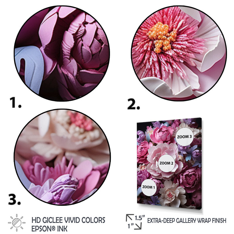 Tolzias, art asiatique, pivoines en rose sur toile, H 40 po x l 30 po x P 1,5 po, Cadre naturel flottant