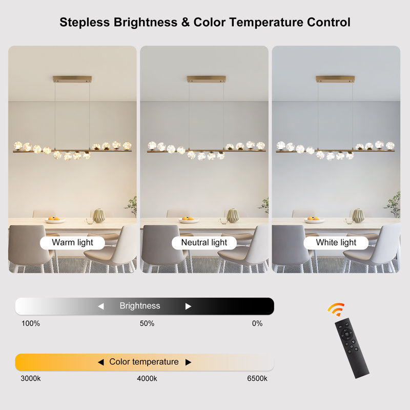 Nese 12 - Light LED Dimmable Linear Kitchen Island Pendant, Gold