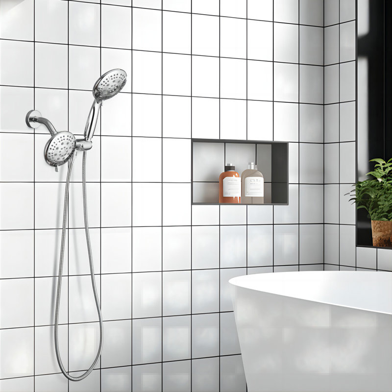 Pomme de douche double à 4 jets Couple 4,7 po avec motif de jet 2 en 1, Chrome