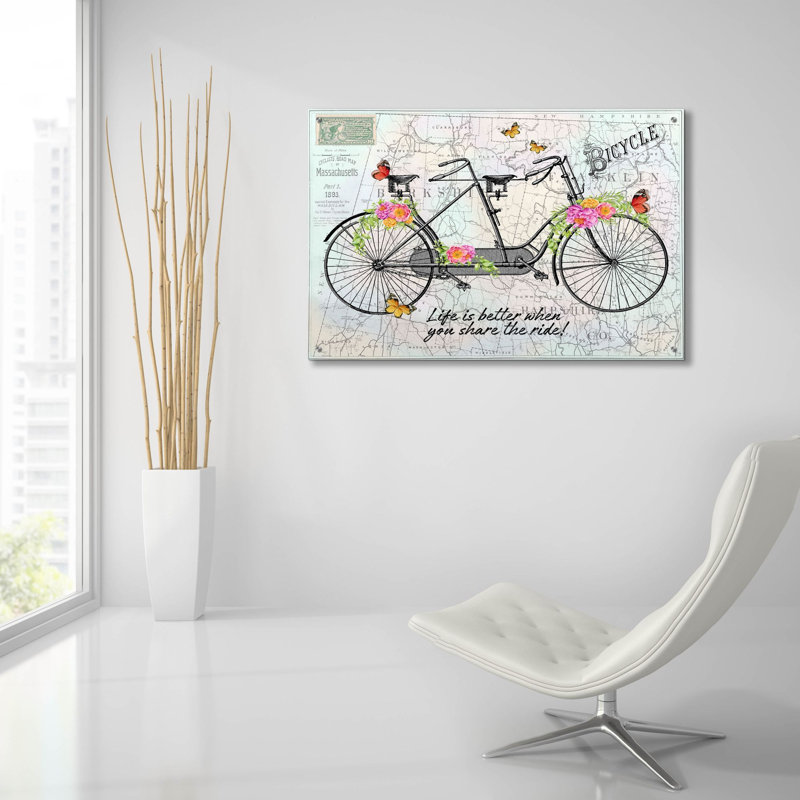 «Vintage Bicycle With Map B» par Jean Plout, art mural en verre acrylique, H 24 po x l 36 po x P 0,2 po