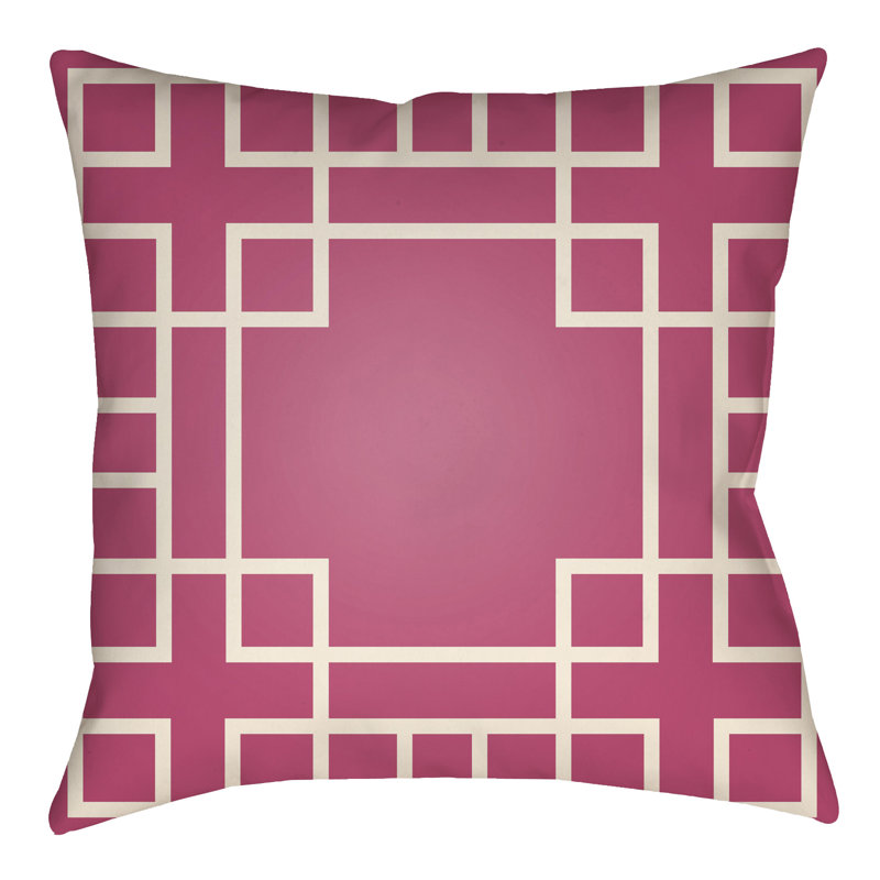 Litchfield Hanser Indoor/Outdoor Throw Pillow, 18" H x 18" W, Hot Pink/Ivory