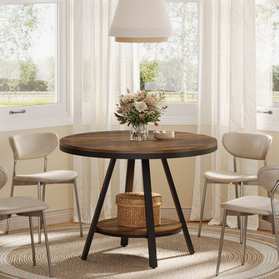 Small Round Dining Table for 2-4 People, 2-Tier Industrial Kitchen Dinner Table with Sturdy Metal Leg, 35-Inch Circle Kitchen & Dining Room Furniture, by 17 Stories