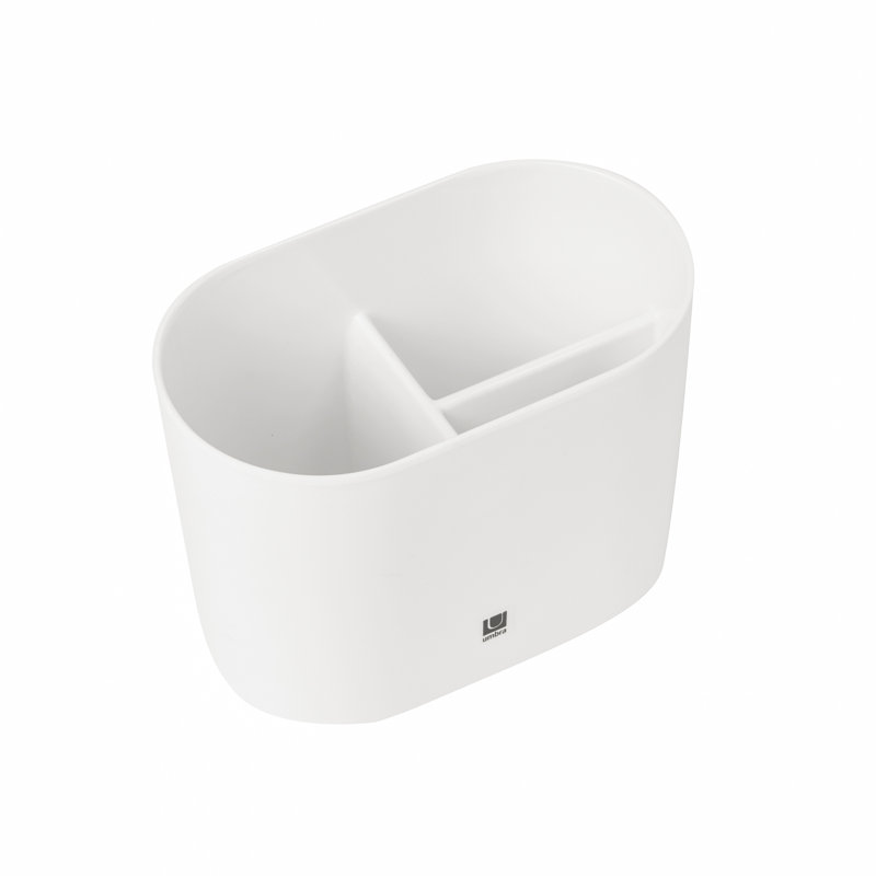 White Oval Melamine Toothbrush Holder with Nickel Finish
