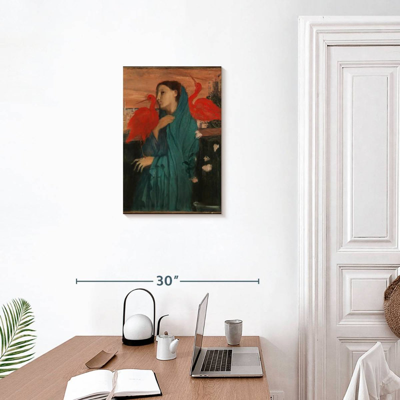 Jeune femme avec un ibis, H 24 po x l 16 po