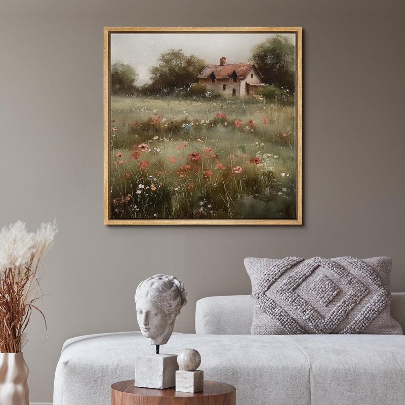 "Vintage Pastorale Solitude Cottage au milieu d'illustrations de fleurs sauvages champêtre français rustique", Naturel