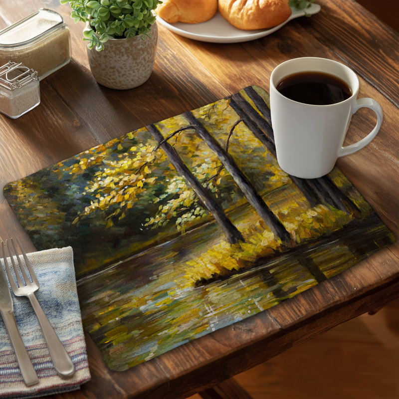 Fall Landscape Polyester Placemat | Bedroom Trees Decor
