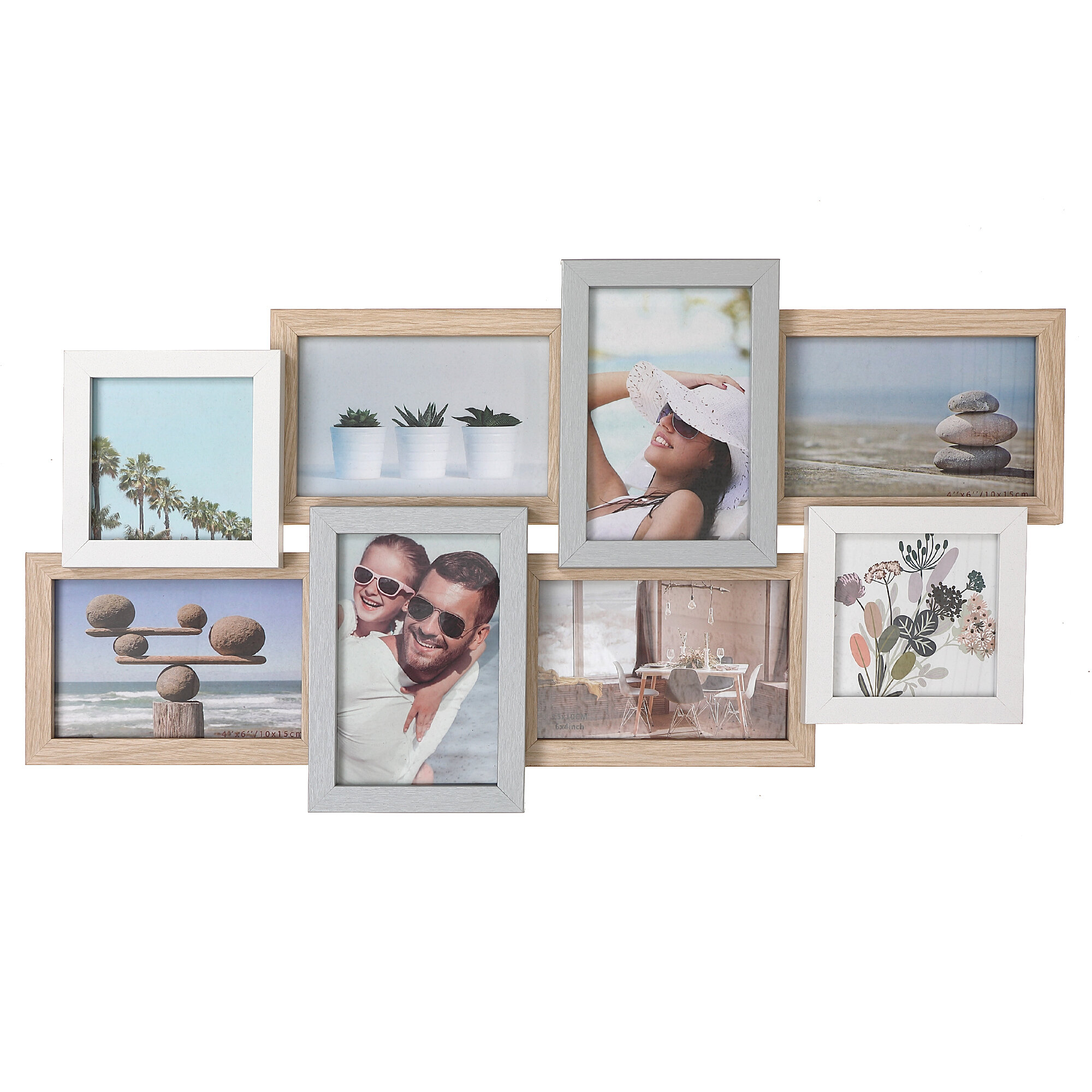 Gracie Oaks 6-Opening 19 X 14.5 Two-Toned Picture Frame Wall Collage,  Displays Two 4X4, Three 4X6 And One 5X7