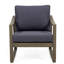 Fauteuil club gris foncé avec coussins en bois et en tissu d'eau pour l'extérieur, accoudoirs inclinés