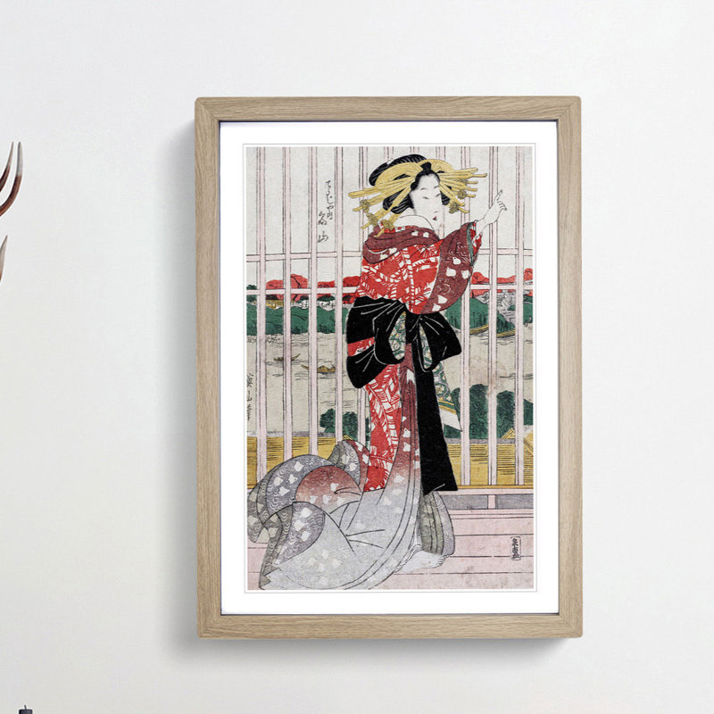 Overlooking the Sumida River by Kikukawa Eizan - Picture Frame Painting Print, Oak Framed, 36cm H x 27cm W x 2cm D