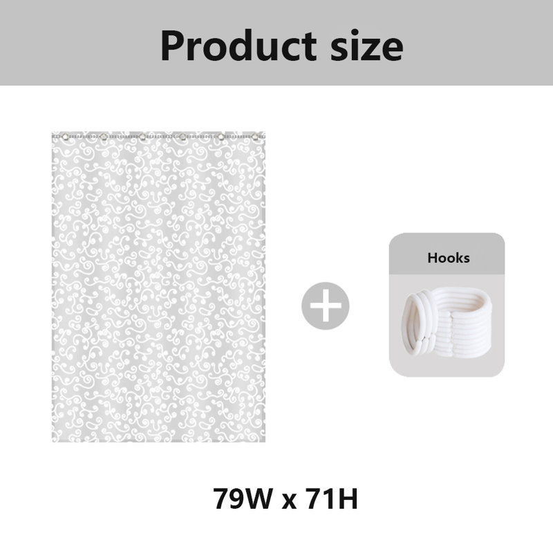 Rideau de douche avec crochets inclus, H 71 po x l 79 po