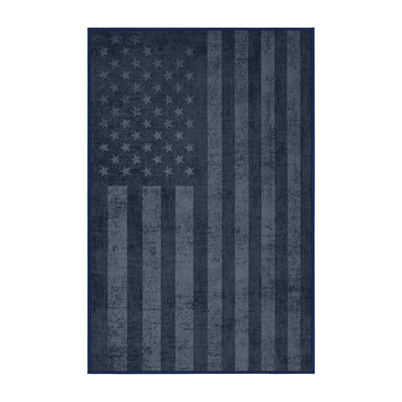 Soft Plush Farner July 4Th Modern & Contemporary Abstract Area Rug in Gray – Navy Binding, 8x10