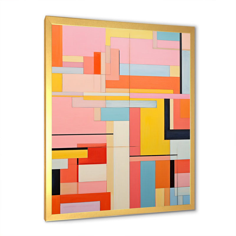 De Stijl, géométrique pastel harmonie II - art mural abstrait sur toile, Cadre photo doré simple