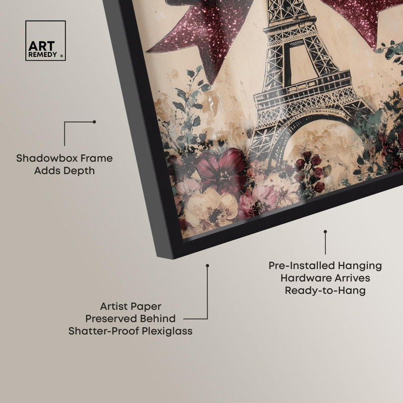 «Sparkling Bow Tour Eiffel Shadowbox Print» par Art Remedy, H 16 po x l 11 po, Noir