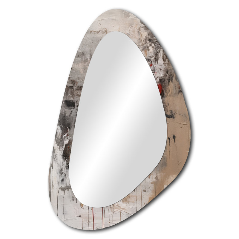 Mauch Fading Passion, abstrait en rétro beige et rouge - peinture abstraite de forme irrégulière, miroir mural asymétrique rouge, impression sur métal