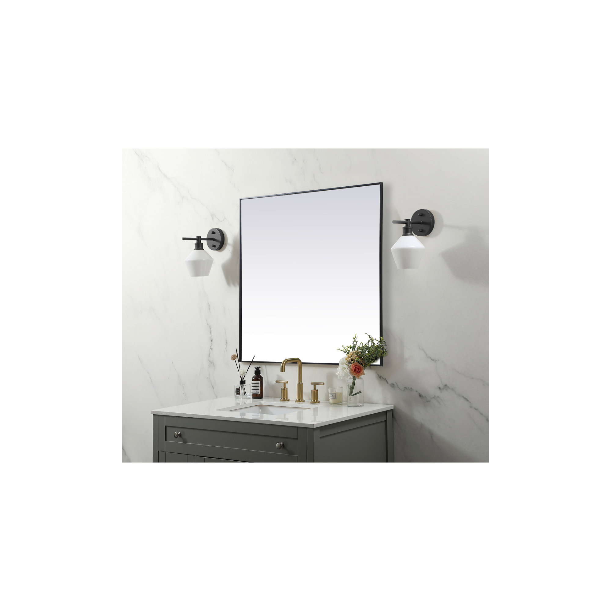 Valparaiso Metal Square Wall Mirror, 48"  x 48" , Black