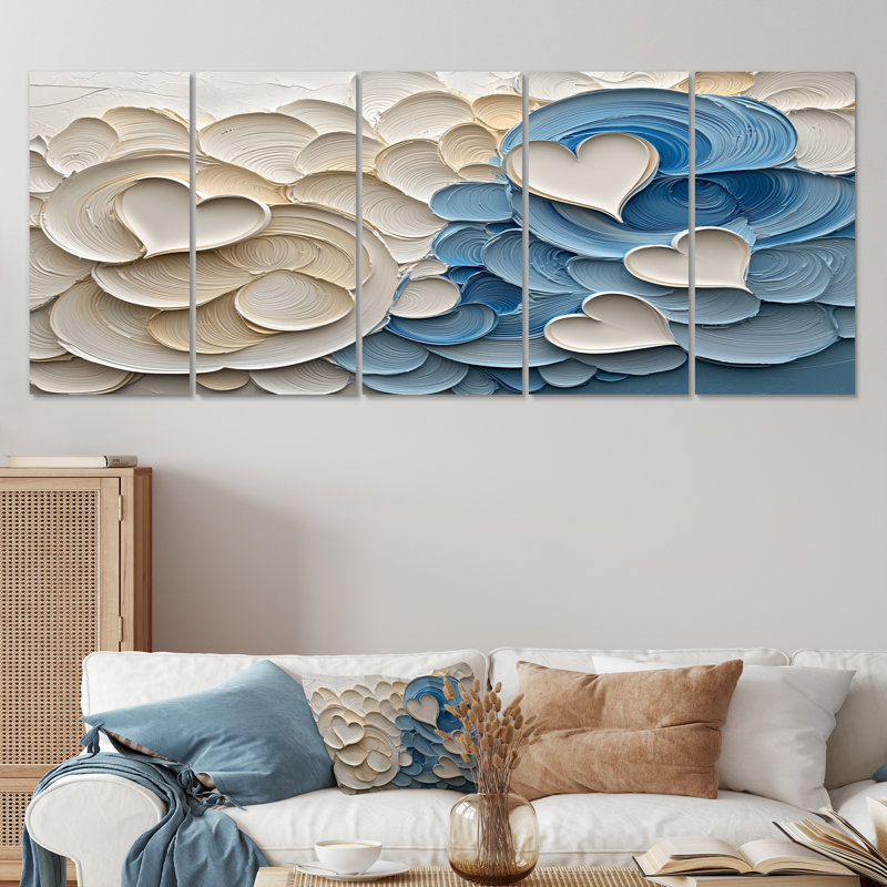 «Blue and White Spiraling Hearts I», ensemble de décorations murales spirales abstraites, H 28 po x l 60 po