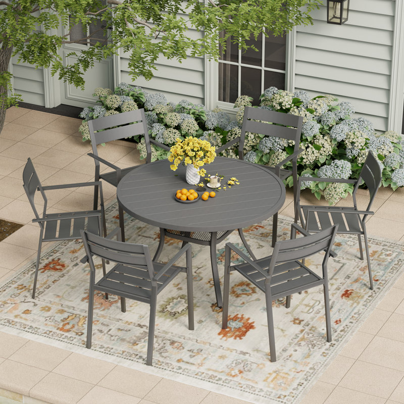 7 Pieces Patio Dining Table And Chairs Set, Gray