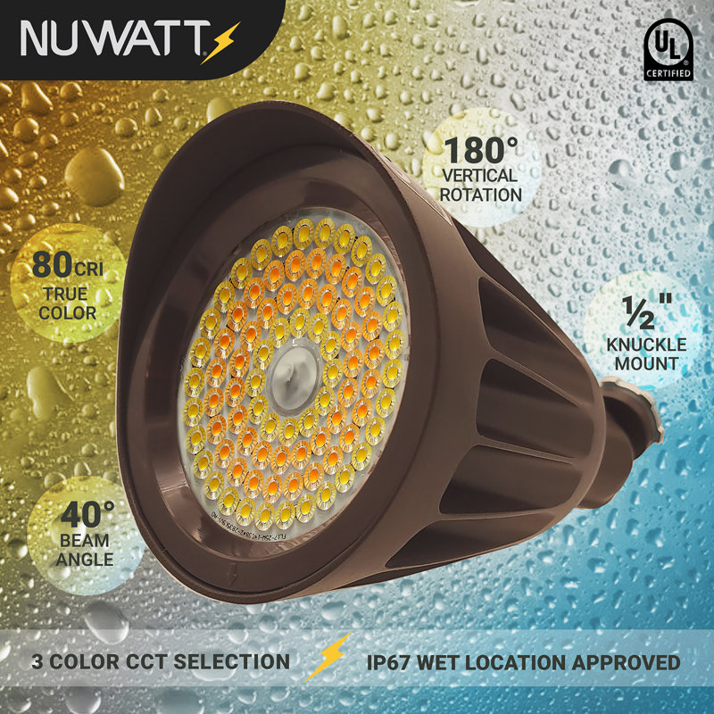 Luminaire de paysage d'extérieur à DEL 120-277 V, 25 W, 3CCT, 1/2 po, articulé IP65, Bronze huilé