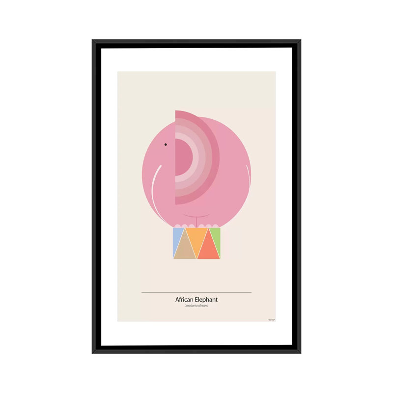 « éléphant (rose) », impression sur toile, H 26 po x l 18 po x P 1,5 po, Toile avec cadre noir, Pas de tapis