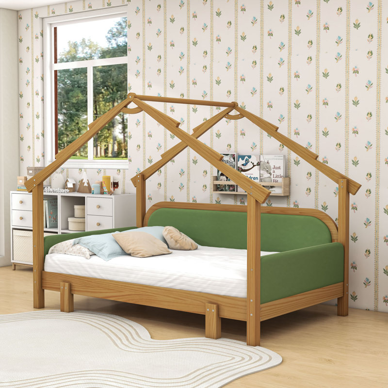Lit simple en bois avec rails, Vert