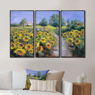 «Painted Sunflowers Field», ensemble d'art mural sur toile à motif floral