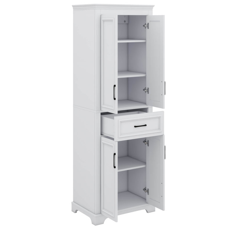 Armoire de rangement de 70,8 po de hauteur avec tablettes réglables, armoire de salle de bain moderne avec 4 portes et 1 tiroir, portes à charnières amortissantes