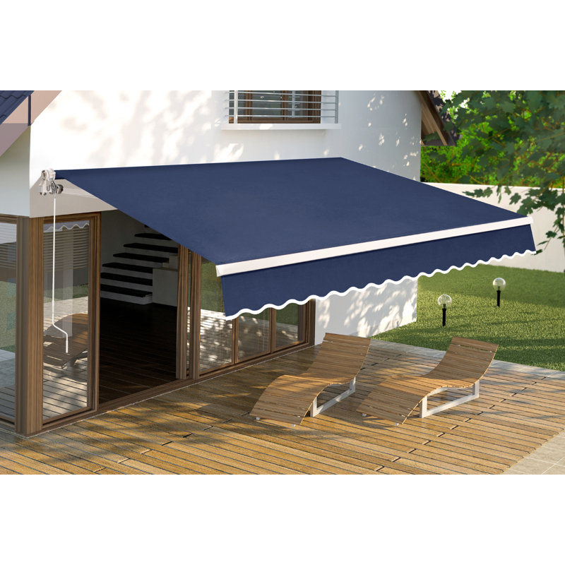 12'x10' Power Retractable Awning with Aluminum Frame, Motorized Patio Awning with Remote, Navy