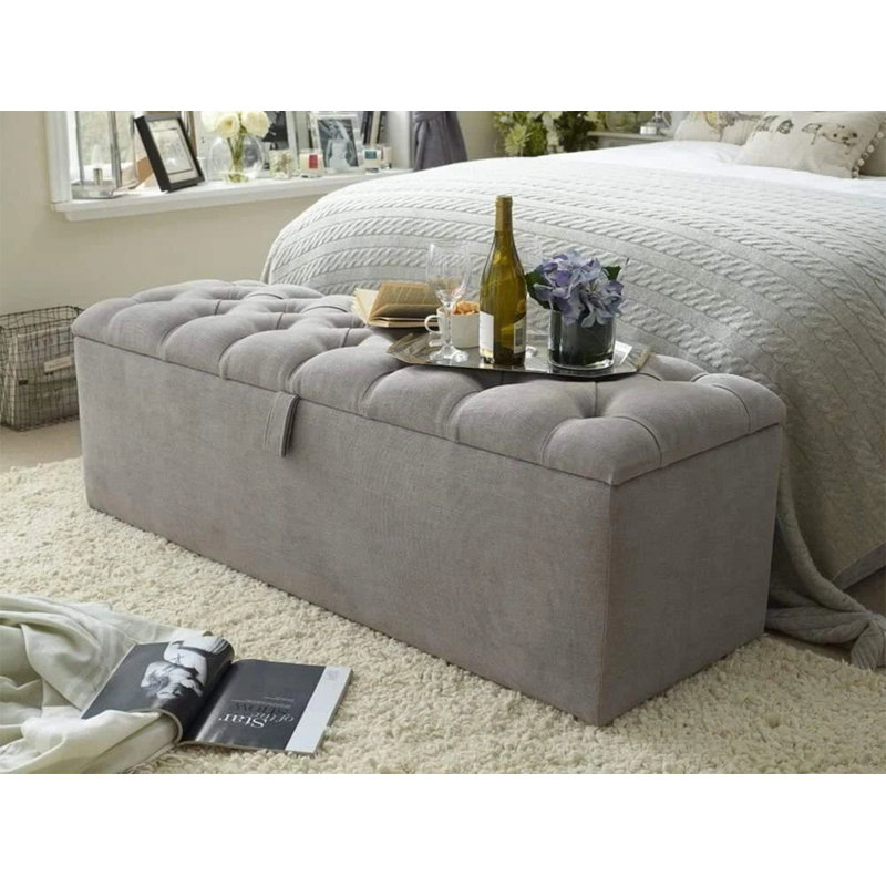 45cm Wide Tufted Rectangle Solid Colour Footstool Ottoman, Grey
