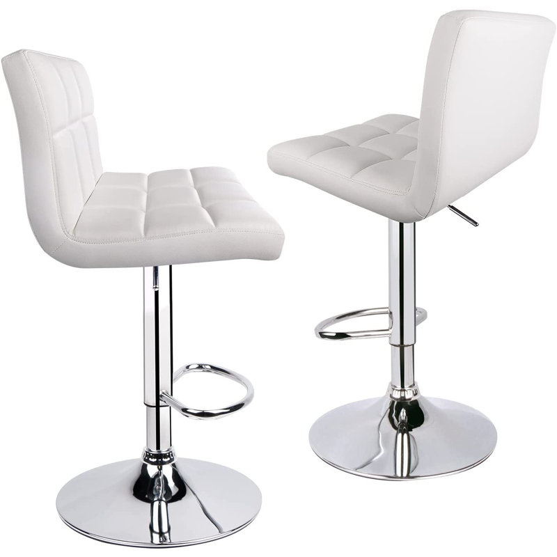Ludmil Swivel Adjustable Height 32.5" Bar Stool, White