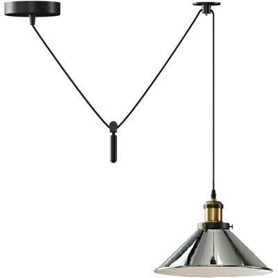 Luminaire suspendu industriel, abat-jour conique en métal 8,66 po, cordon réglable de 78,74 po, lampe de plafond E26 avec poids de poulie et crochet pour îlot de cuisine, salle à manger, chambre à coucher, café