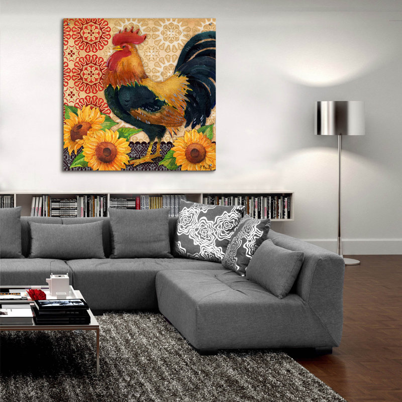 «Roosters and Sunflowers II» par Paul Brent, art mural en verre acrylique, H 36 po x l 36 po x P 0,2 po