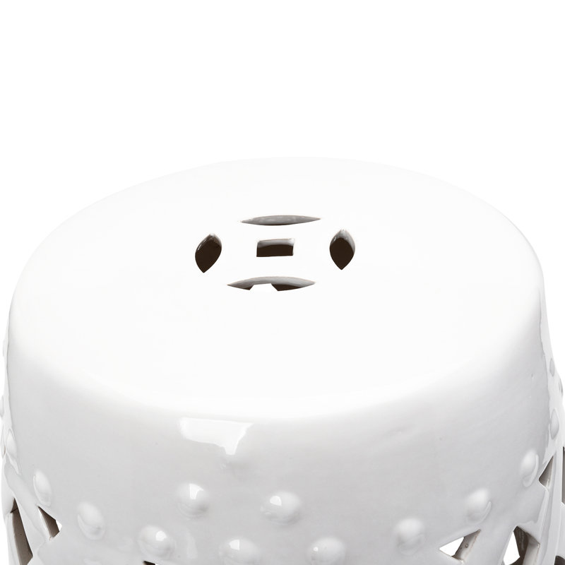 Tabouret de jardin blanc en céramique avec motif, 13 po x 18 po, élégant et fonctionnel