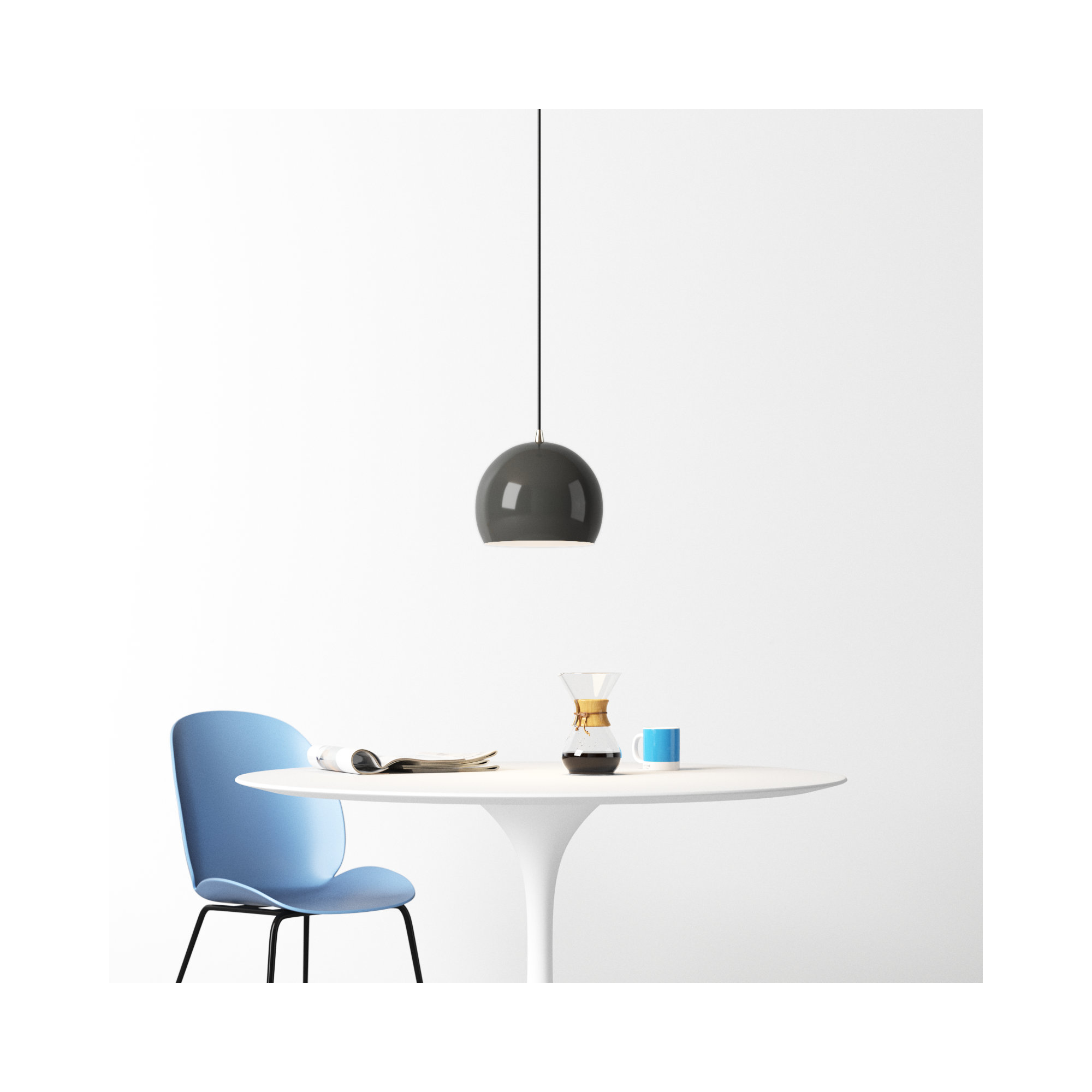 Schultz Single Light Metal Dimmable Pendant, Shiny Dark Gray