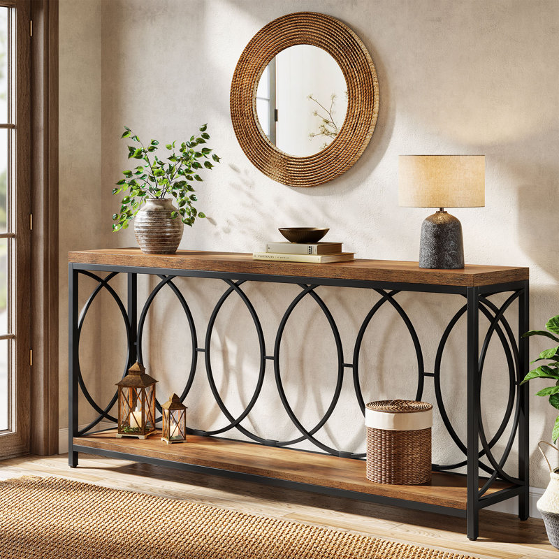 Extra Long Industrial Console Table, 70.9'' 2-Tier Sofa Table with Storage Shelf for Entryway or Hallway