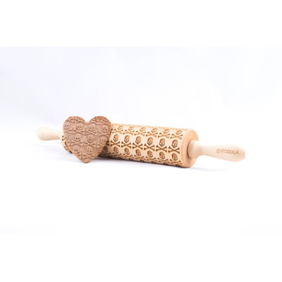 Stodola Engraved Large Wood Rollin Pin with SKULLS Pattern