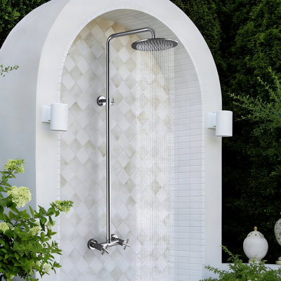 48-1/2”H Wall Mounted Outdoor Exposed Shower Fixtures Dual Handle Shower Kits