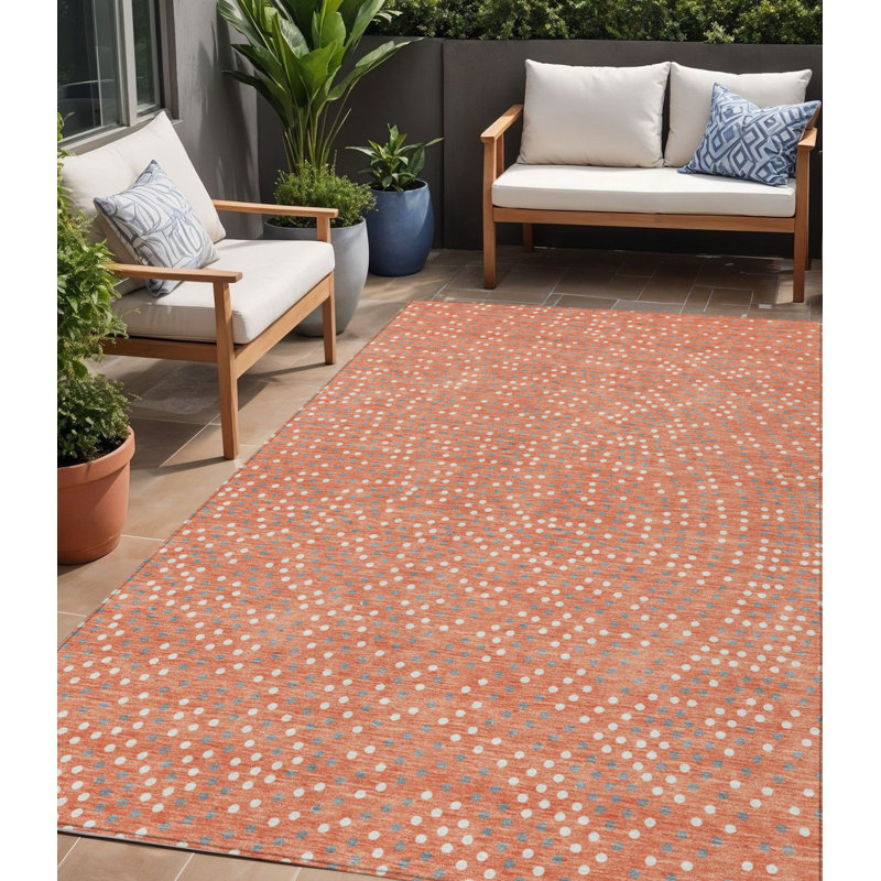 Tapis intérieur lavable à pois gris saumon et ivoire 5 pi x 8 pi