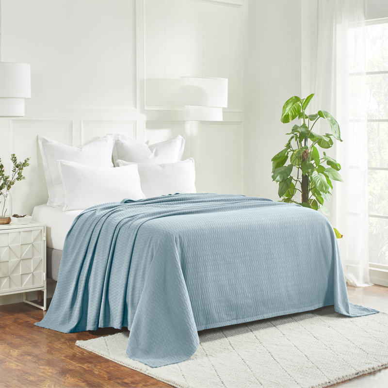Jeté toutes saisons 100% coton Diamond Weave, Très grand californien, Turquoise