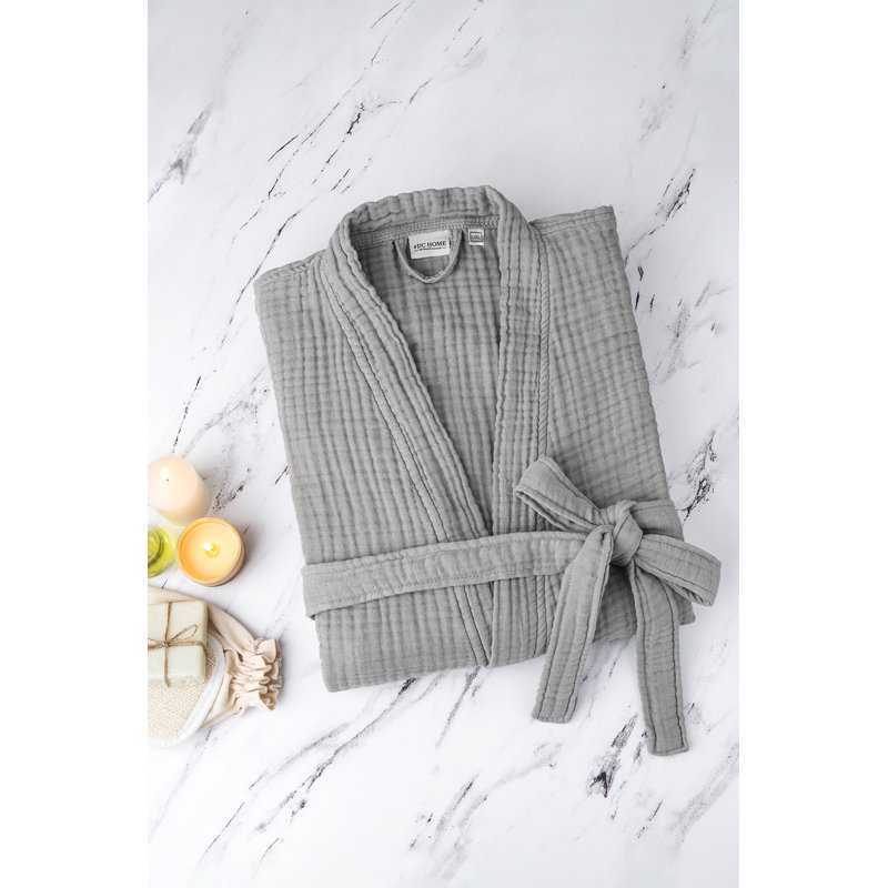 Peignoir 100% coton mi-mollet avec poches, P / M, gris
