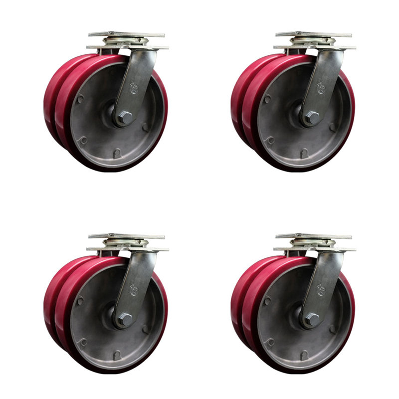 Ensemble de roulettes pivotantes 8 pouces en poly sur roues en aluminium avec roulements à rouleaux SCC