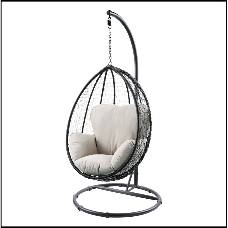 Chaise suspendue en tissu beige et osier noir, Beige, Noir