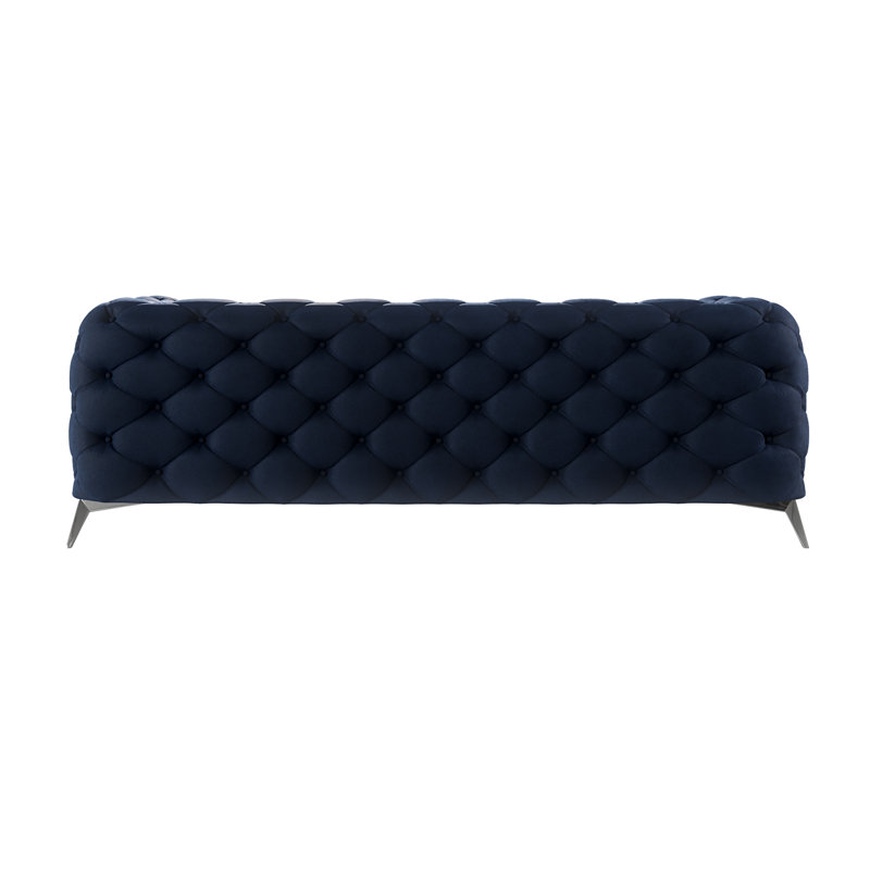 3 seater Chesterfield Sofa with Silver Metal Legs, Navy Blue