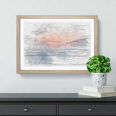 Sea & Clouds in Blue & Pink in Abstract - Picture Frame Graphic Art Print