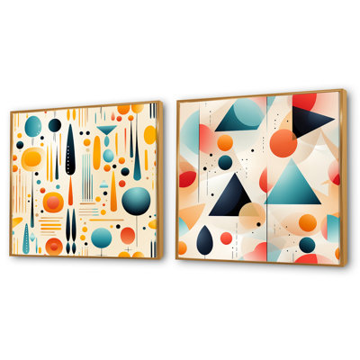 Ensemble de 2 collages carrés multicolores à motif géométrique Mid-Century II