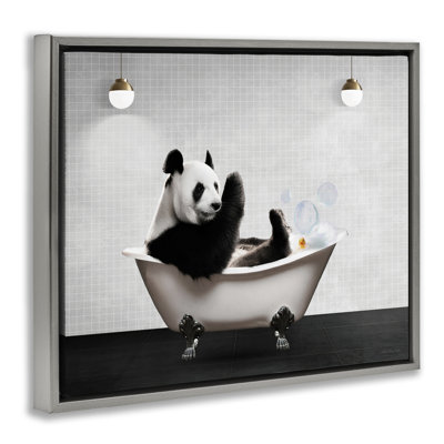 Panda in Modern Bubble Bath Floating Frame, design by Seven Trees Design