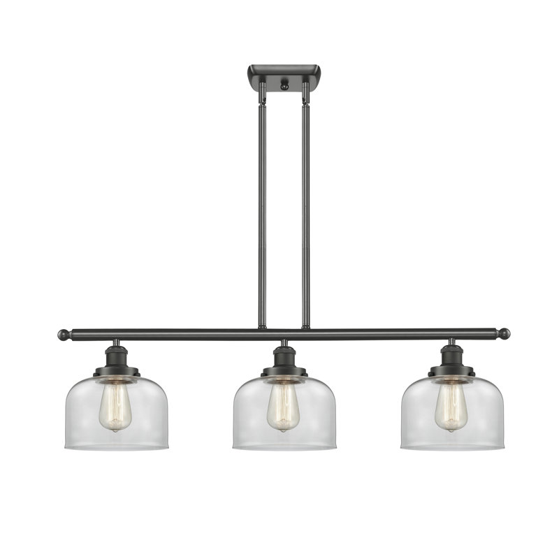Luminaire suspendu linéaire à 3 lumières HamLake, Bronze huilé, Ampoule non incluse, Transparent